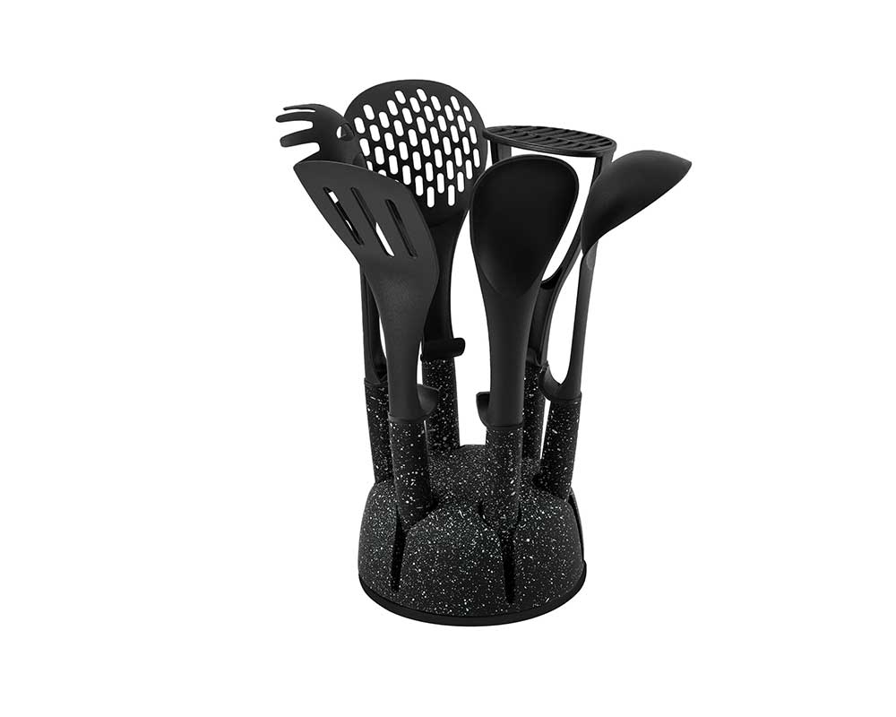 SCHÄFER Set d’ustensiles de cuisine 7 pièces Marble Black – résistant à la chaleur jusqu’à 180 °C