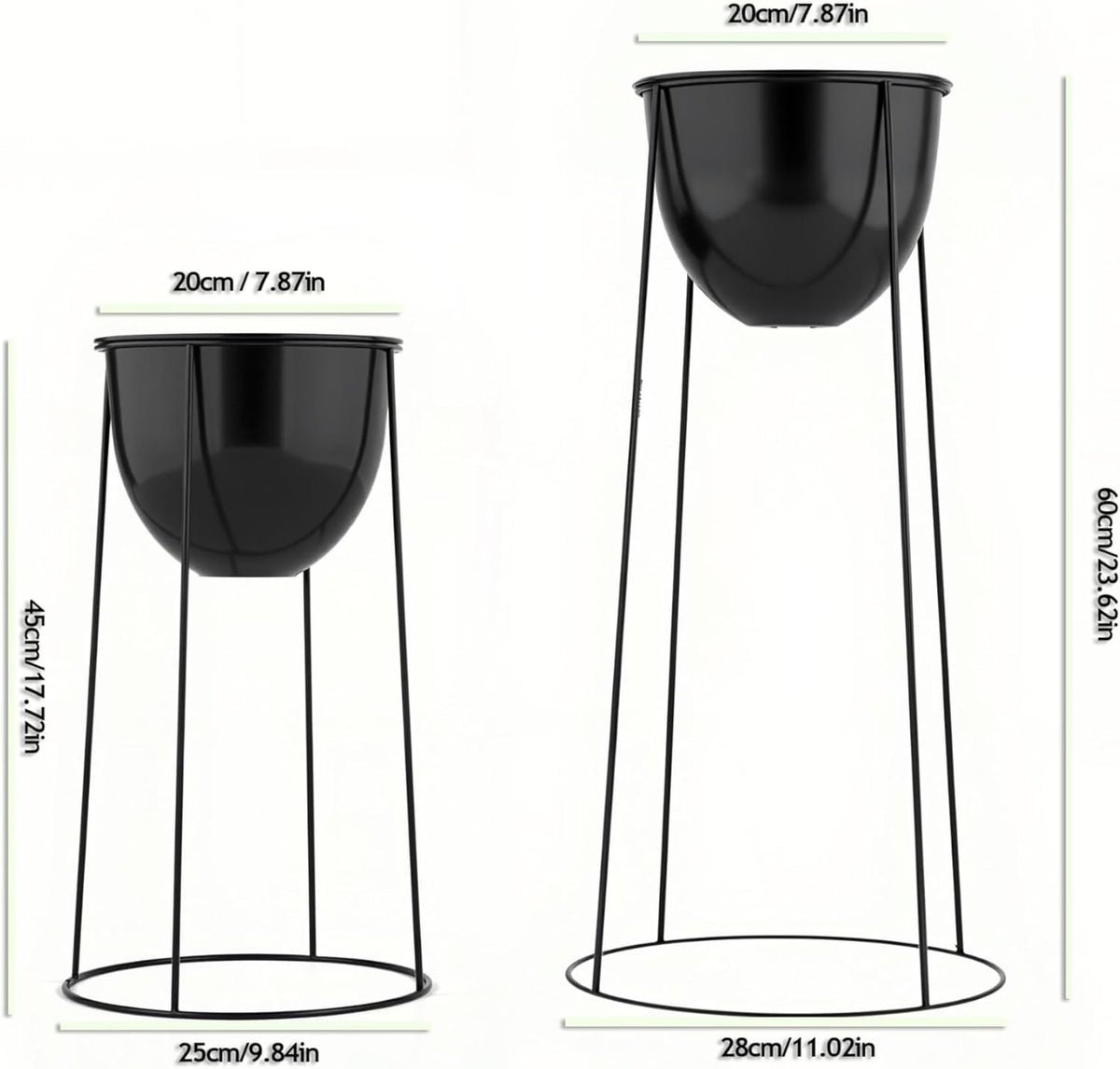 RIBELLI 2er-Set Blumentopf-Ständer mit Übertopf – Metall, rundes Gestell – Ansicht 3