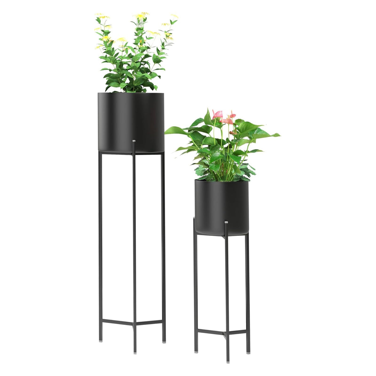 RIBELLI 2er-Set Blumentopf-Ständer mit Übertopf – Metall, dreibeiniges Gestell