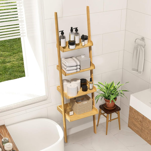 RIBELLI Leiterregal mit 4 Ablagen – Bambus, 175 cm – Ansicht 2