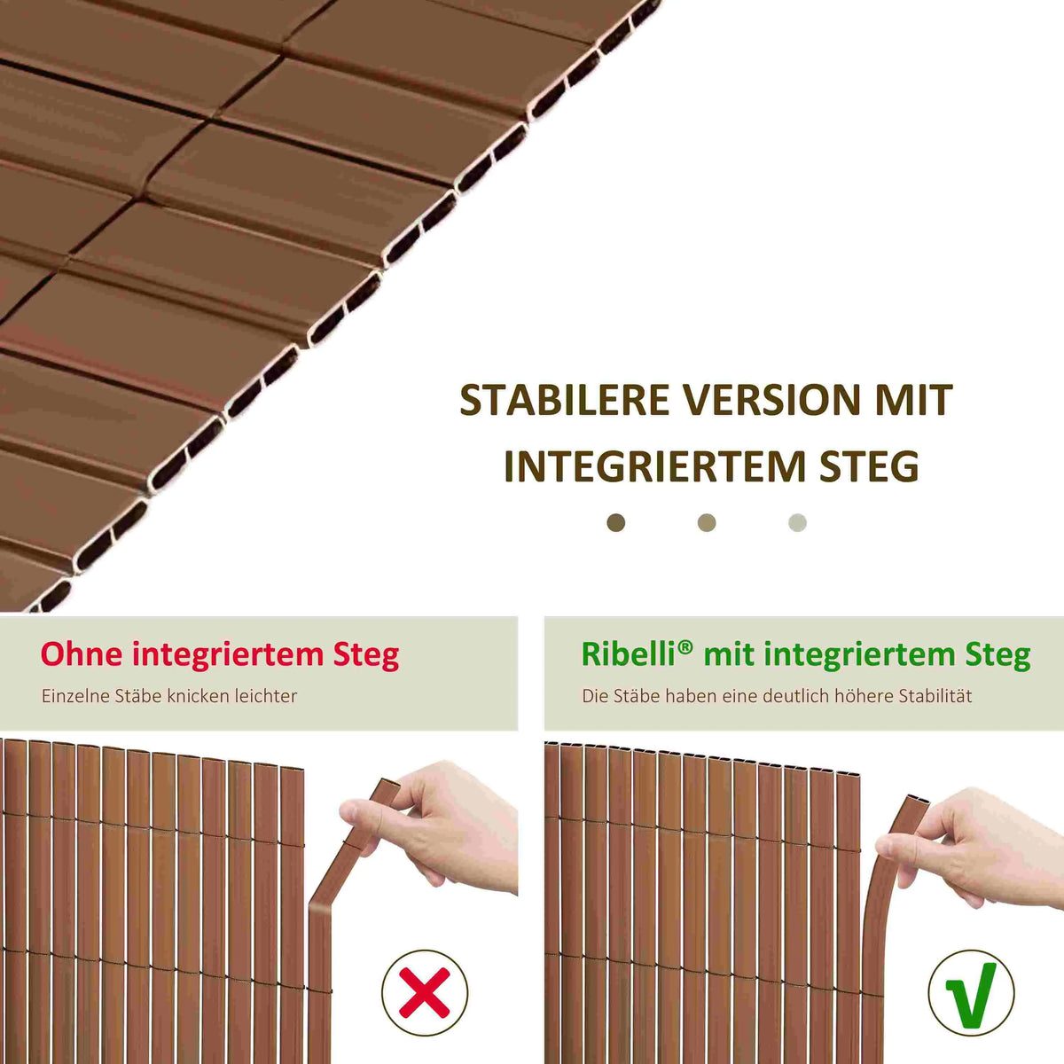 RIBELLI PVC Sichtschutzmatte mit Steg Braun, extra stabil – Ansicht 7