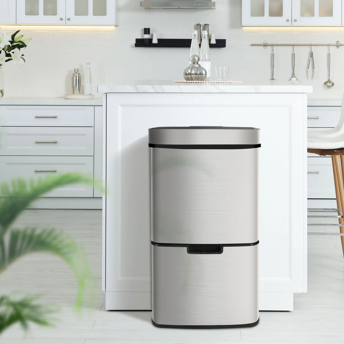 RIBELLI Mülleimer 4 Fächer mit Sensor, 72 l, Edelstahl – Ansicht 2