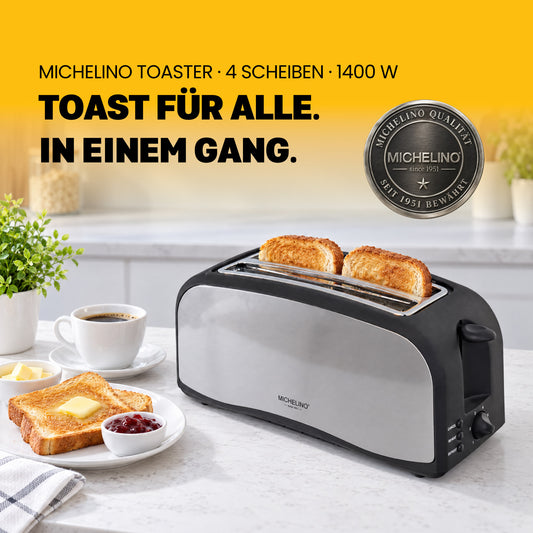 MICHELINO Toaster 4-Scheiben 1400 Watt Edelstahl Schwarz – Ansicht 2