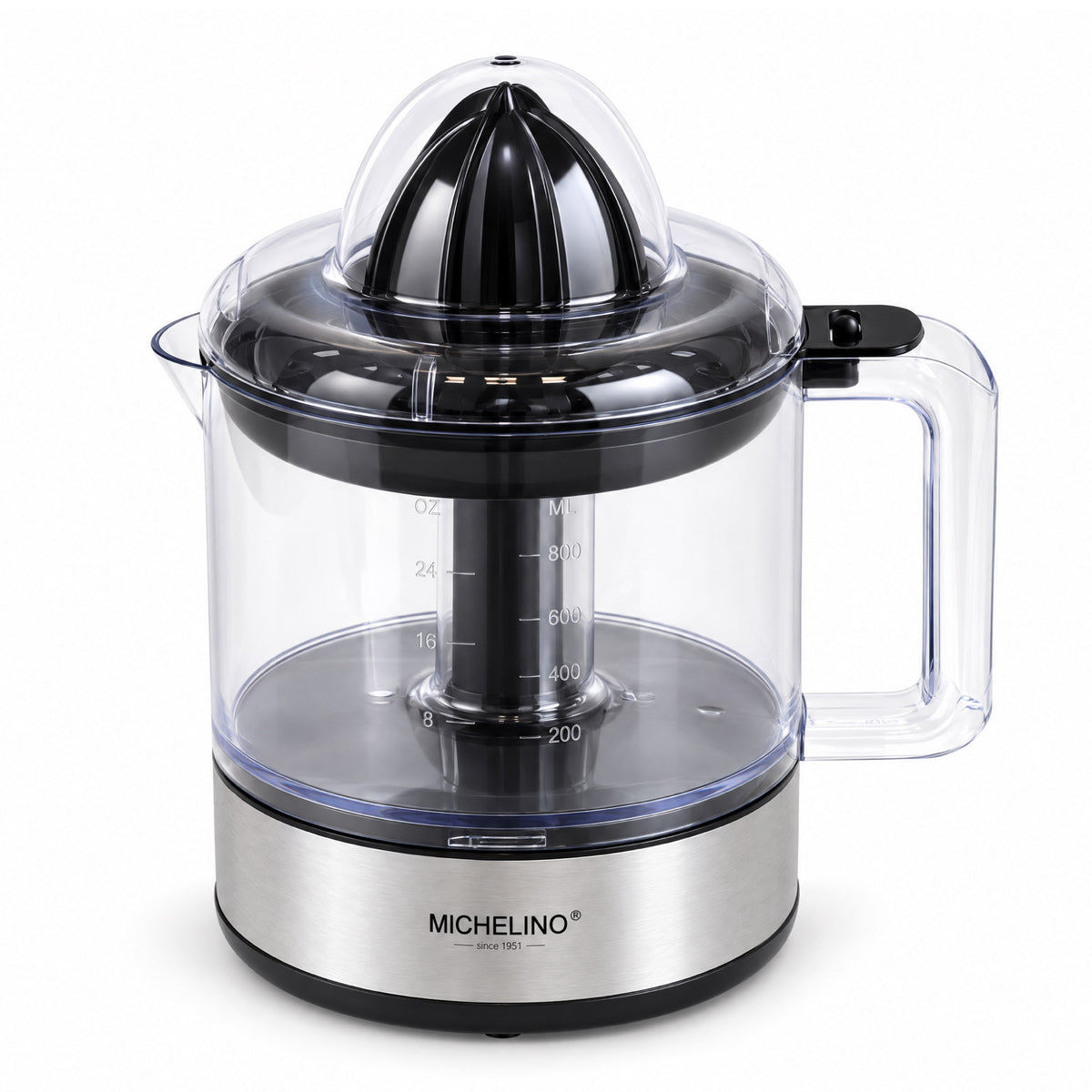 MICHELINO Elektrische Zitruspresse 1,0 Liter – 30W mit 2 Presskegeln & Aromaschutz