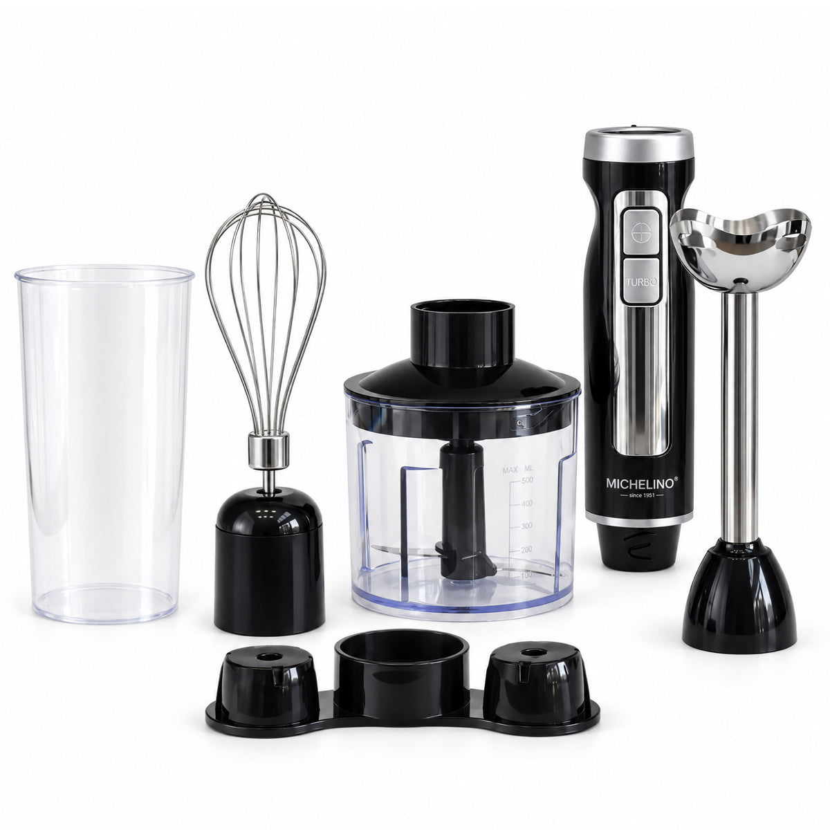 MICHELINO Stabmixer-Set 3-in-1 1000 Watt – mit Häcksler, Schneebesen & Halterung