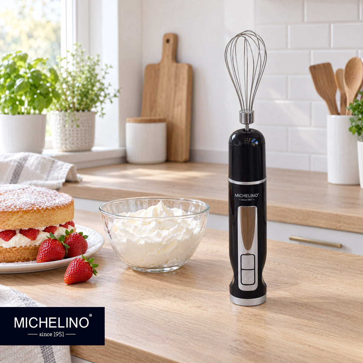 MICHELINO Stabmixer-Set 3-in-1 1000 Watt – mit Häcksler, Schneebesen & Halterung – Ansicht 5