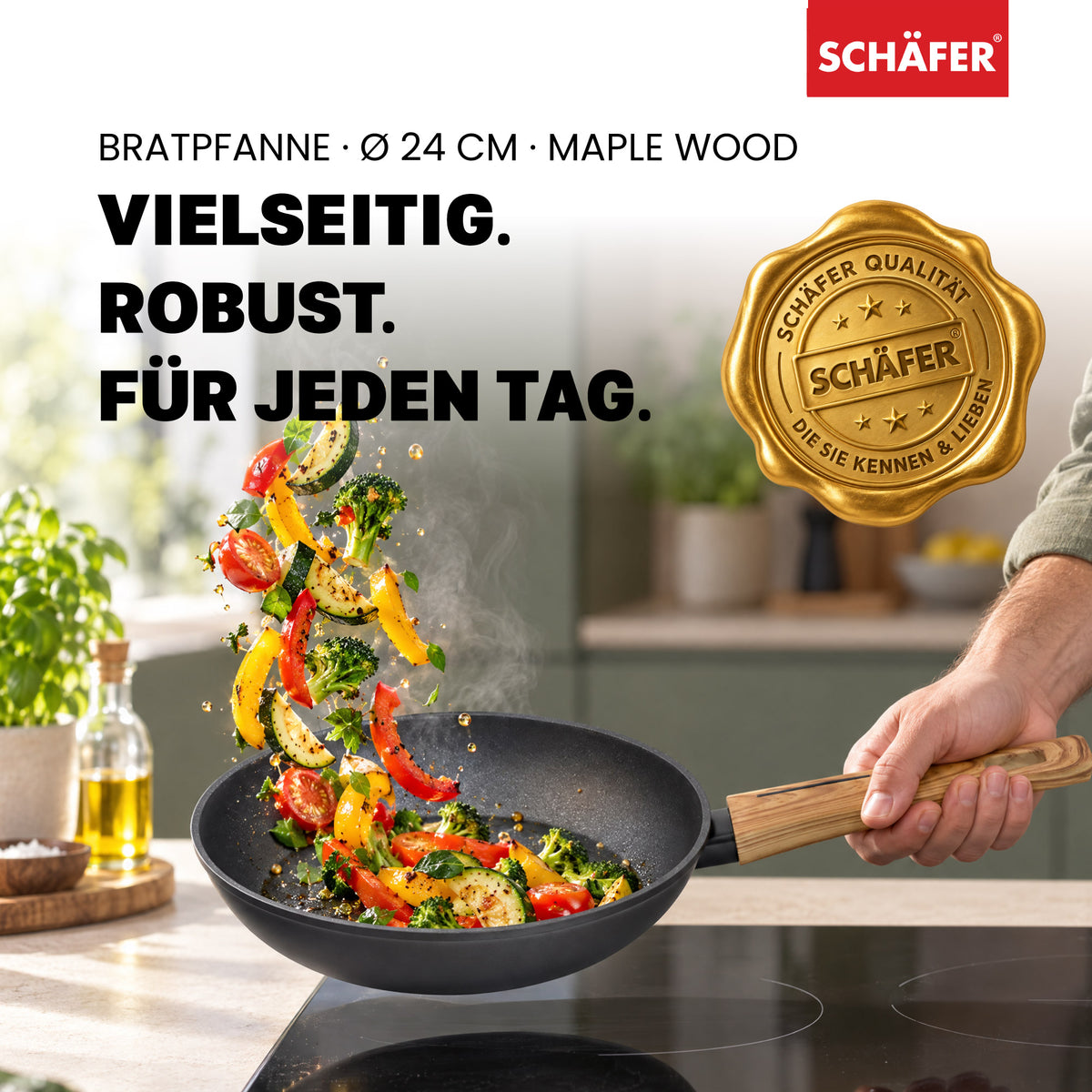 SCHÄFER Bratpfanne Ø 24 cm Maple Wood – Antihaftbeschichtung, induktionsgeeignet – Ansicht 2
