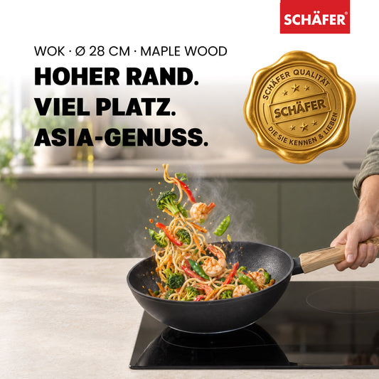 SCHÄFER Wok Ø 28 cm Maple Wood – Antihaftbeschichtung, induktionsgeeignet – Ansicht 2