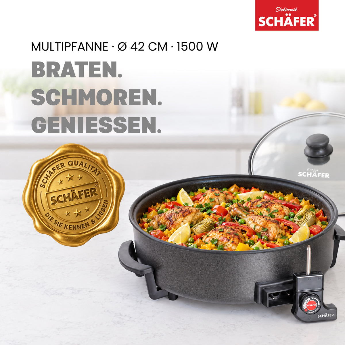 SCHÄFER Multipfanne Ø 42 cm Antihaftbeschichtung 9 cm tief 1500 Watt – Ansicht 2