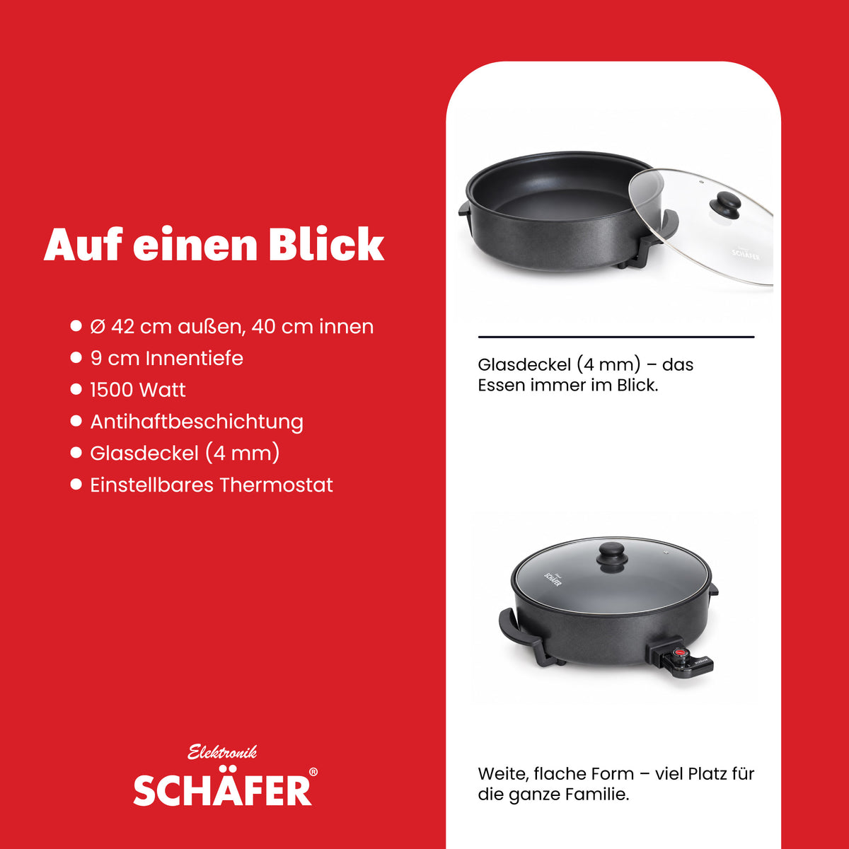 SCHÄFER Multipfanne Ø 42 cm Antihaftbeschichtung 9 cm tief 1500 Watt – Ansicht 4