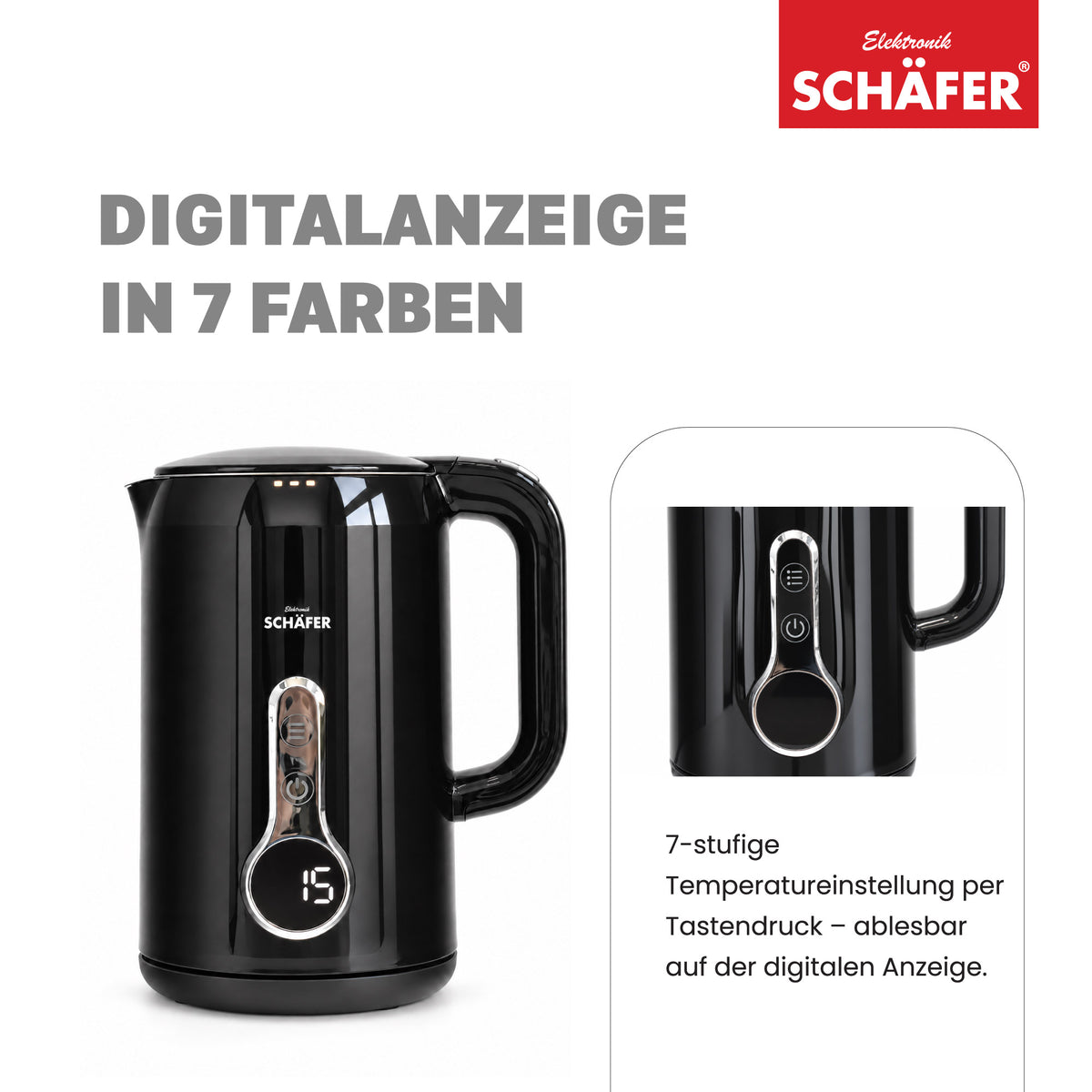 SCHÄFER Wasserkocher 1,7 l Temperatureinstellung Schwarz 2200 Watt – Ansicht 3