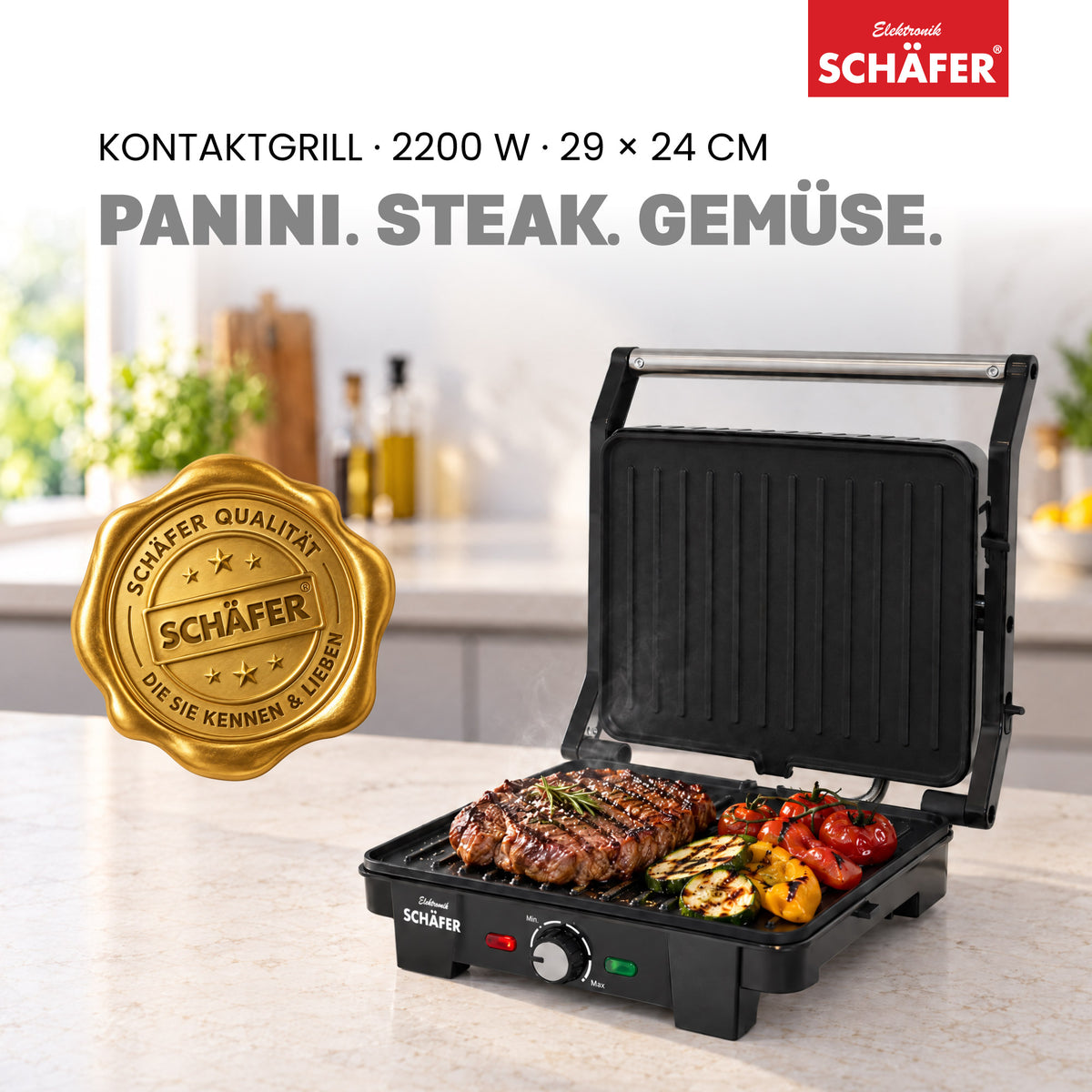 SCHÄFER Kontaktgrill 36,5 × 36 cm 2200 Watt – Ansicht 2