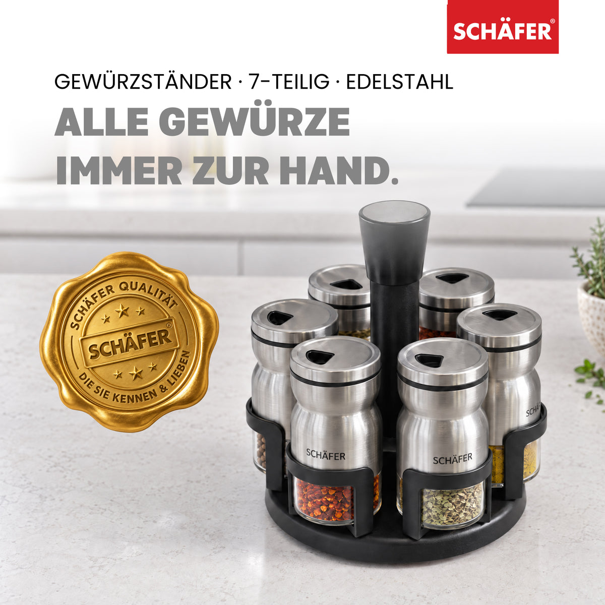 SCHÄFER 7-tlg. Edelstahl Gewürzständer 125 ml – Ansicht 2