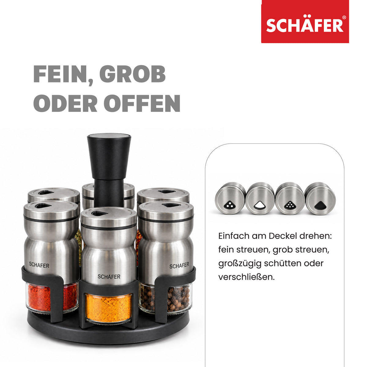 SCHÄFER 7-tlg. Edelstahl Gewürzständer 125 ml – Ansicht 3