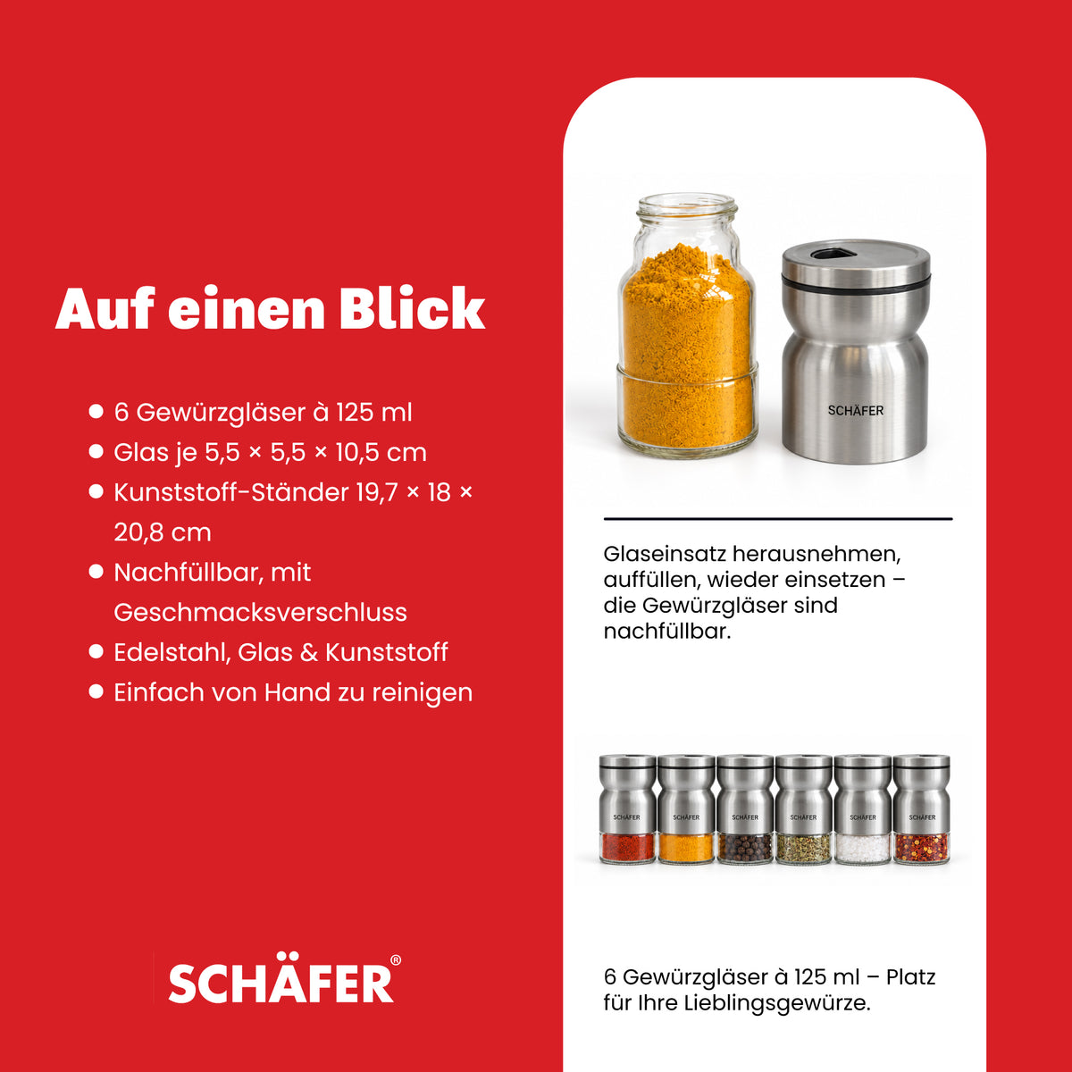 SCHÄFER 7-tlg. Edelstahl Gewürzständer 125 ml – Ansicht 4