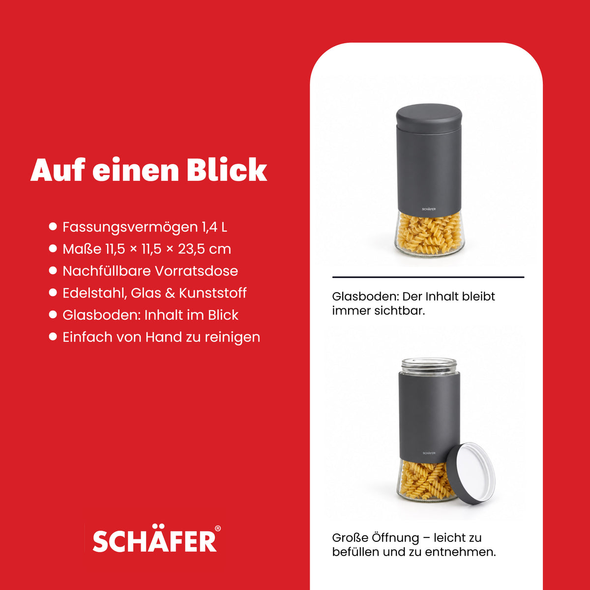SCHÄFER Vorratsglas 1,4 l Grau – Ansicht 4
