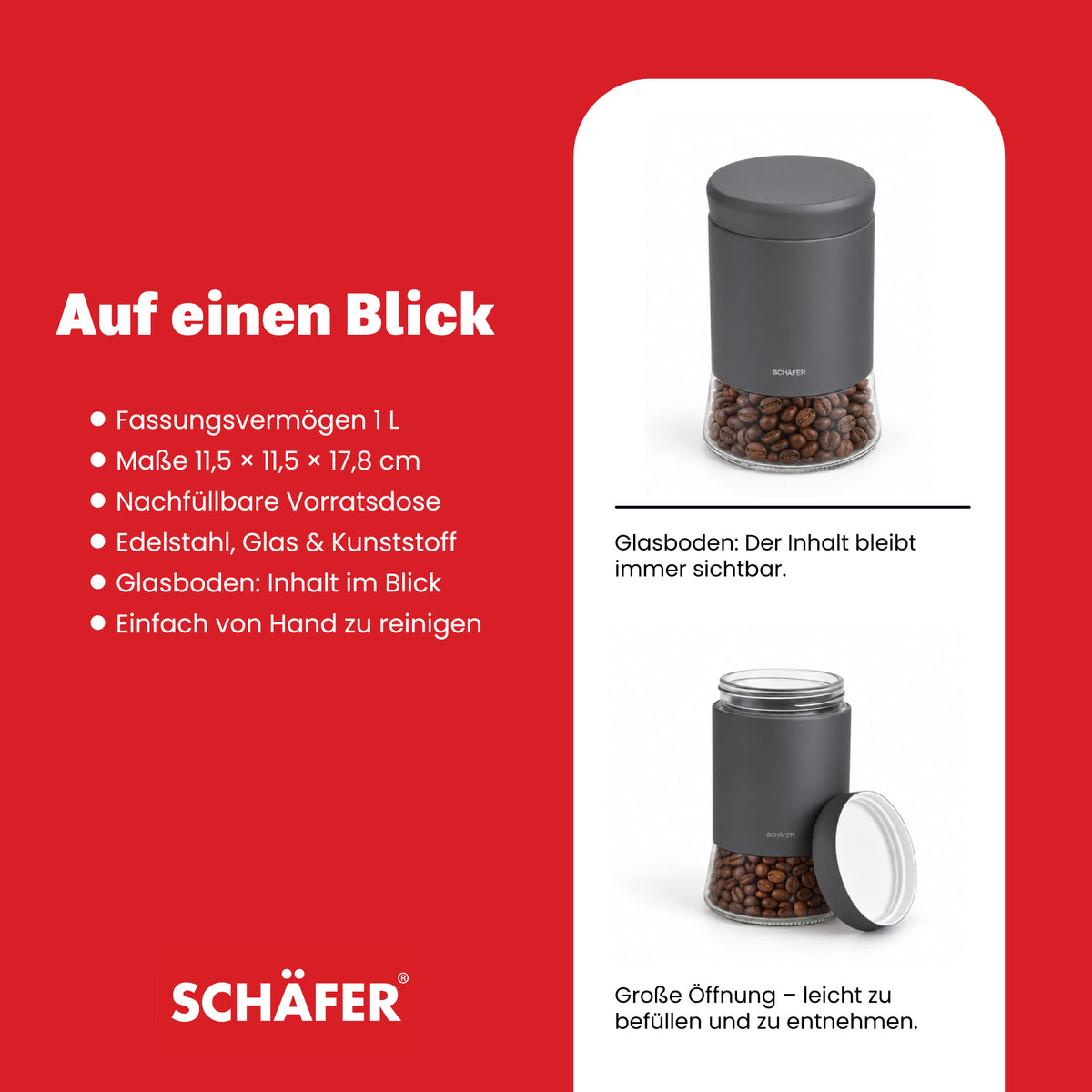 SCHÄFER Vorratsglas 1 l Grau – Ansicht 4