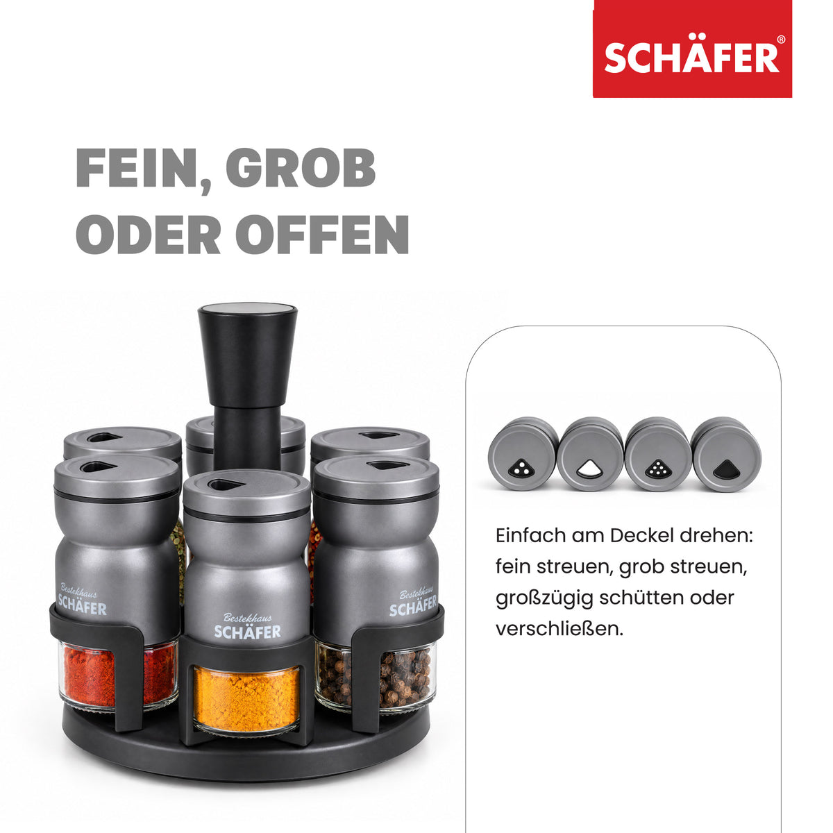 SCHÄFER 7-tlg. Gewürzständer 125 ml Grau – Ansicht 3