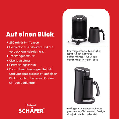 SCHÄFER Mokkakocher 250 ml Schwarz 400 Watt