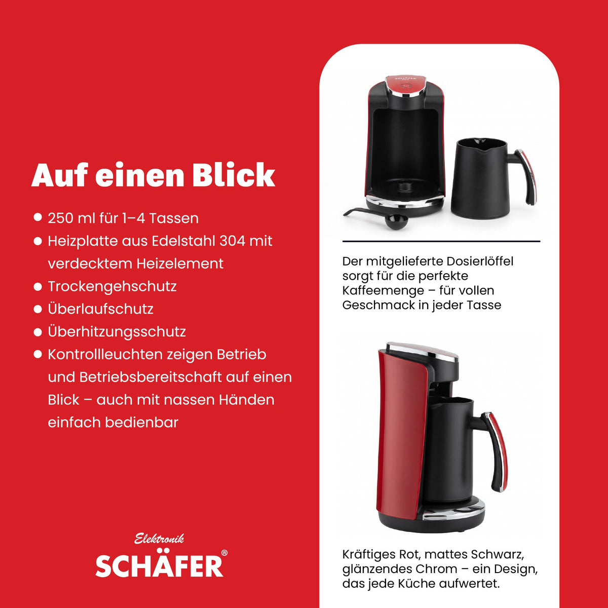 SCHÄFER Mokkakocher 250 ml Rot 400 Watt