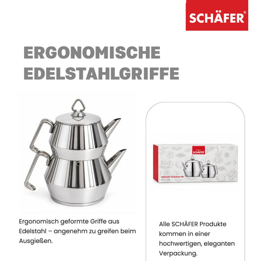 SCHÄFER Set di teiere in acciaio inox 2 l + 1 l con manico in metallo