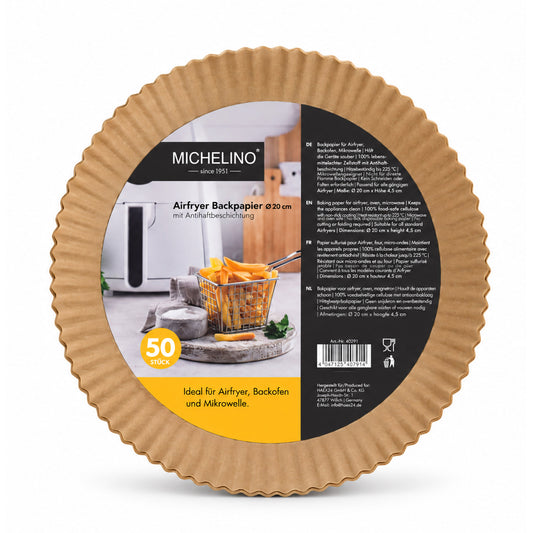 MICHELINO Airfryer Backpapier Rund Ø 20 cm – 50 Stück, 12er Display-Set