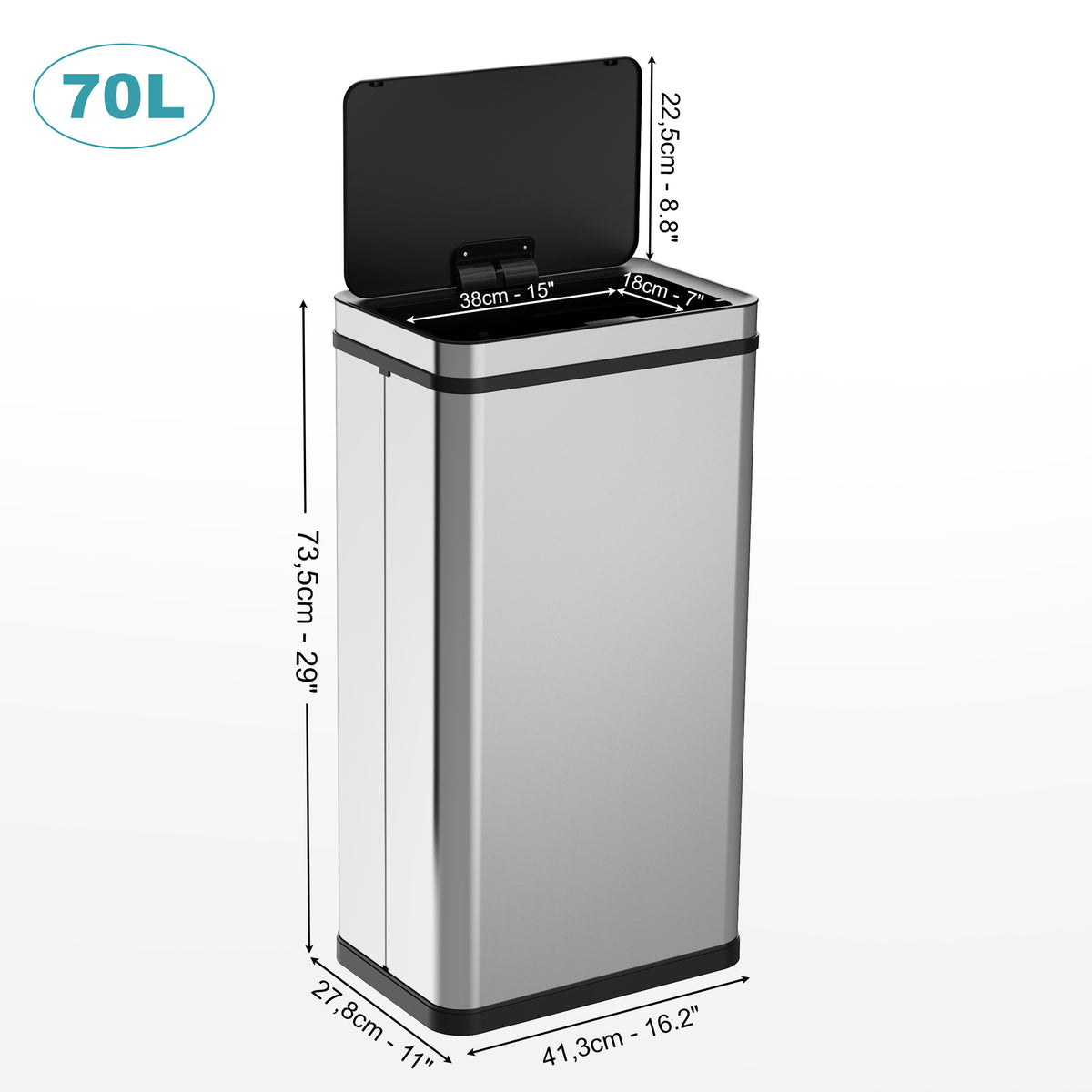 RIBELLI Edelstahl Sensor-Mülleimer – automatisches Öffnen – Ansicht 15