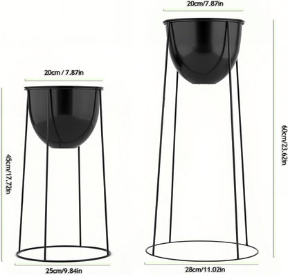 RIBELLI 2er-Set Blumentopf-Ständer mit Übertopf – Metall, rundes Gestell – Ansicht 3