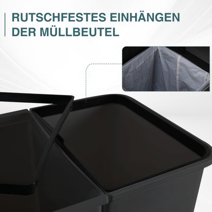 RIBELLI Mülleimer mit 2 Fächern, 2 × 25 l, Schwarz – Ansicht 3