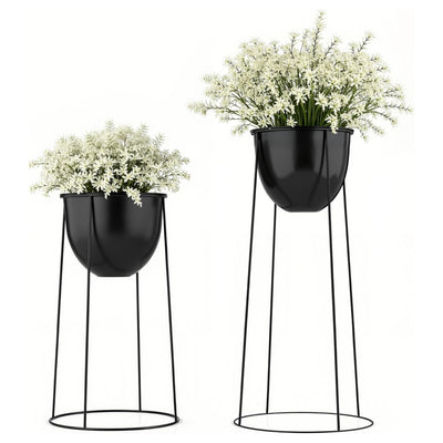 RIBELLI 2er-Set Blumentopf-Ständer mit Übertopf – Metall, rundes Gestell