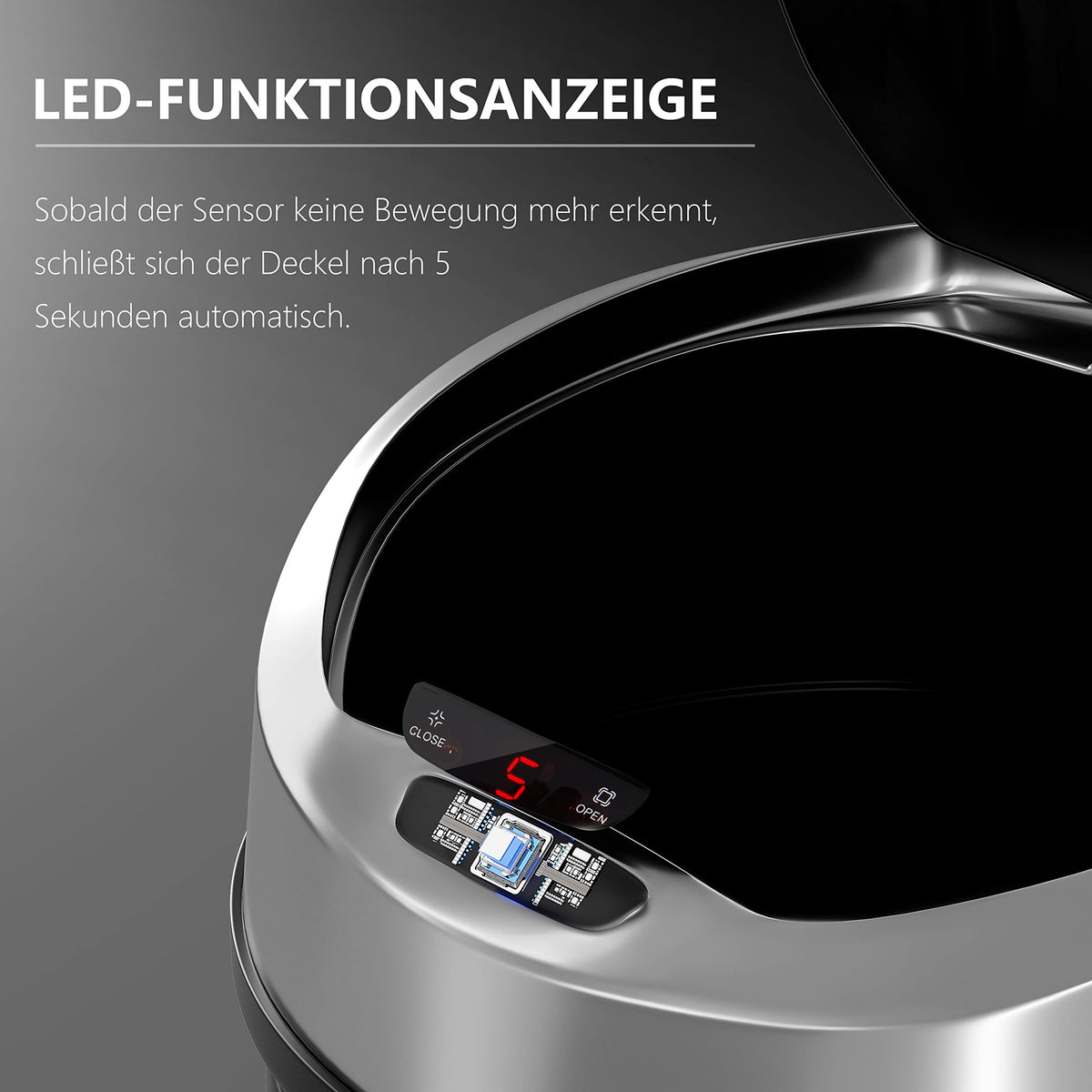 RIBELLI Mülleimer mit Sensor 30 Liter Edelstahl – Ansicht 5