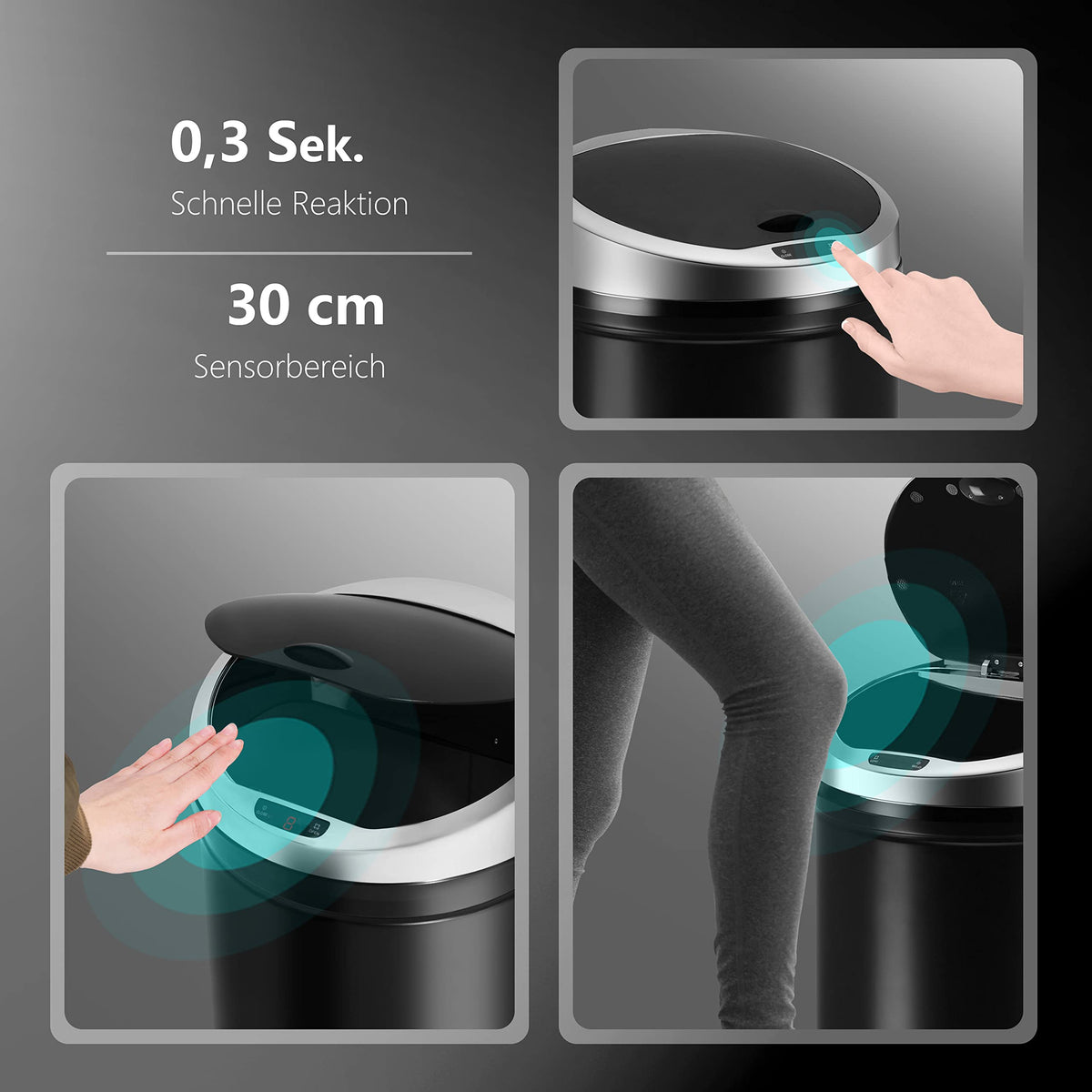 RIBELLI Mülleimer mit Sensor 30 Liter Edelstahl – Ansicht 4