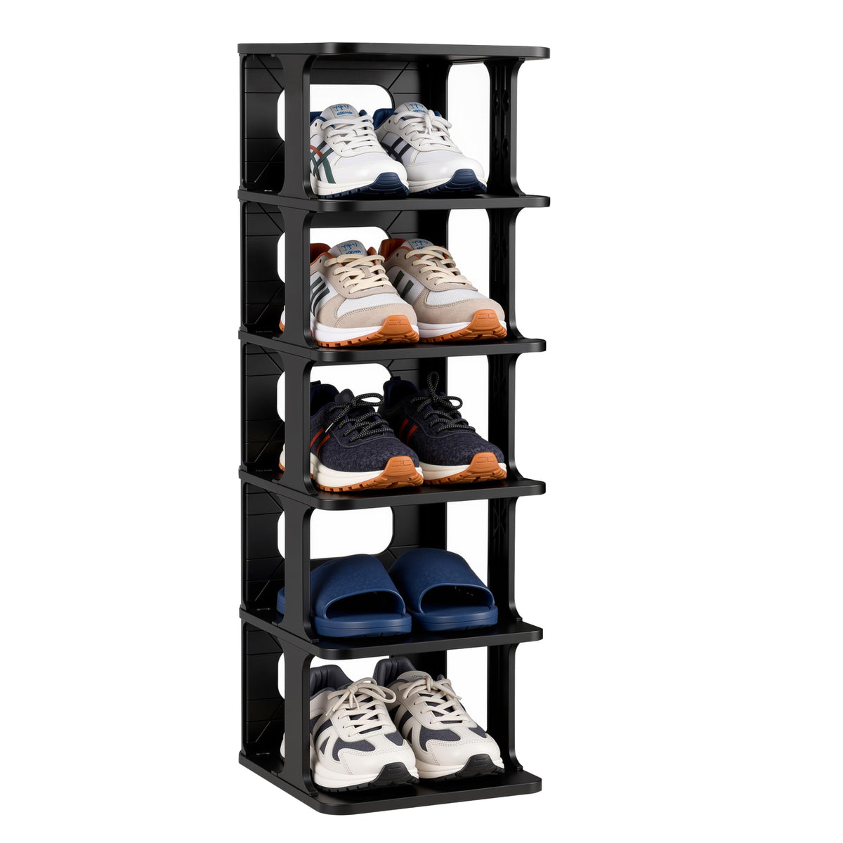 RIBELLI Schuhregal schmal mit 6 Ebenen, stapelbar – Ansicht 1