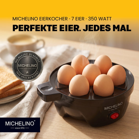 MICHELINO Eierkocher 7 Eier Schwarz – Edelstahl mit Gargradeinsteller & Summer – Ansicht 2