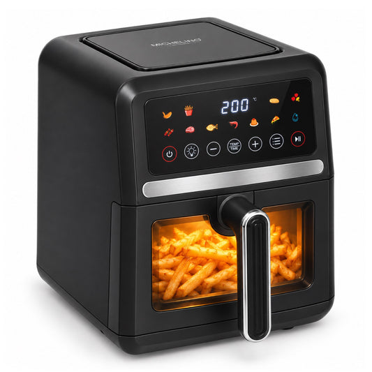 MICHELINO Heißluftfritteuse 5 l Schwarz – 1500 Watt, Sichtfenster mit Innenbeleuchtung, 11-in-1