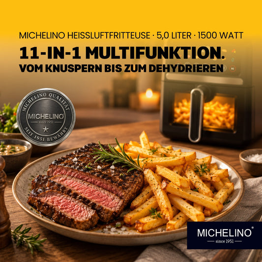 MICHELINO Heißluftfritteuse 5 l Schwarz – 1500 Watt, Sichtfenster mit Innenbeleuchtung, 11-in-1 – Ansicht 2