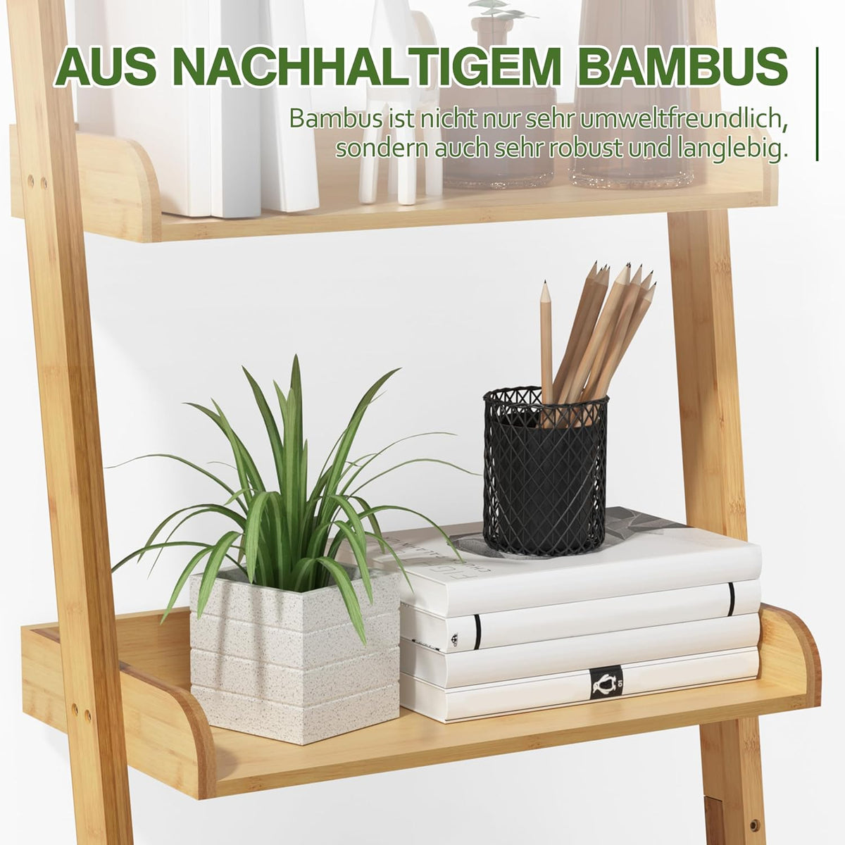 RIBELLI Leiterregal mit 4 Ablagen – Bambus, 175 cm – Ansicht 6