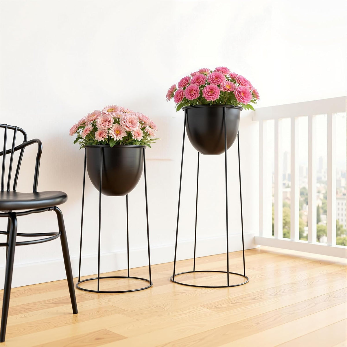 RIBELLI 2er-Set Blumentopf-Ständer mit Übertopf – Metall, rundes Geste