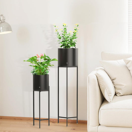 RIBELLI 2er-Set Blumentopf-Ständer mit Übertopf – Metall, dreibeiniges Gestell – Ansicht 2