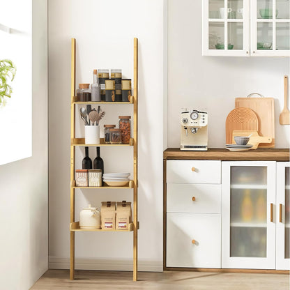 RIBELLI Leiterregal mit 4 Ablagen – Bambus, 175 cm – Ansicht 3
