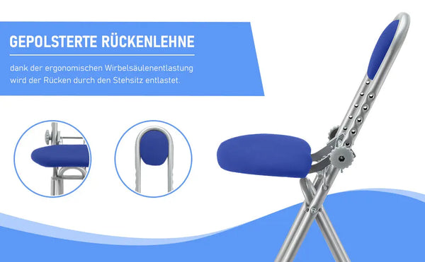 RIBELLI Bügelstuhl ergonomisch, klappbar, Blau – Ansicht 3