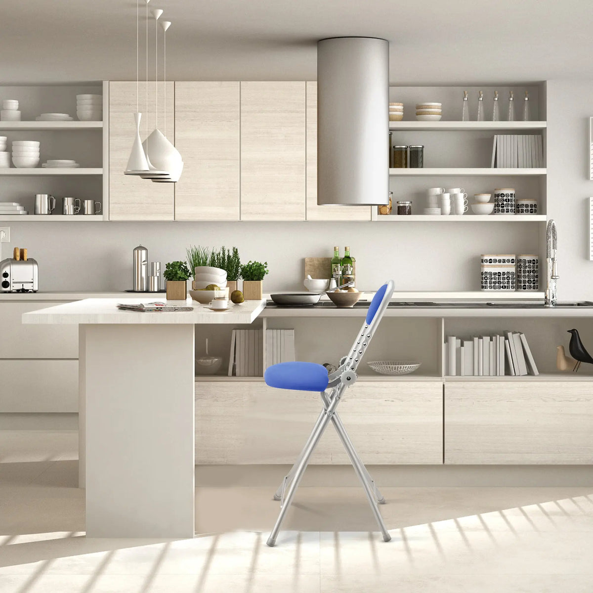 RIBELLI Bügelstuhl ergonomisch, klappbar, Blau – Ansicht 7