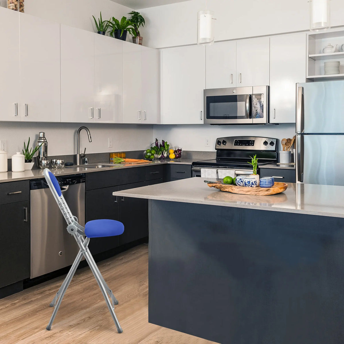RIBELLI Bügelstuhl ergonomisch, klappbar, Blau – Ansicht 8