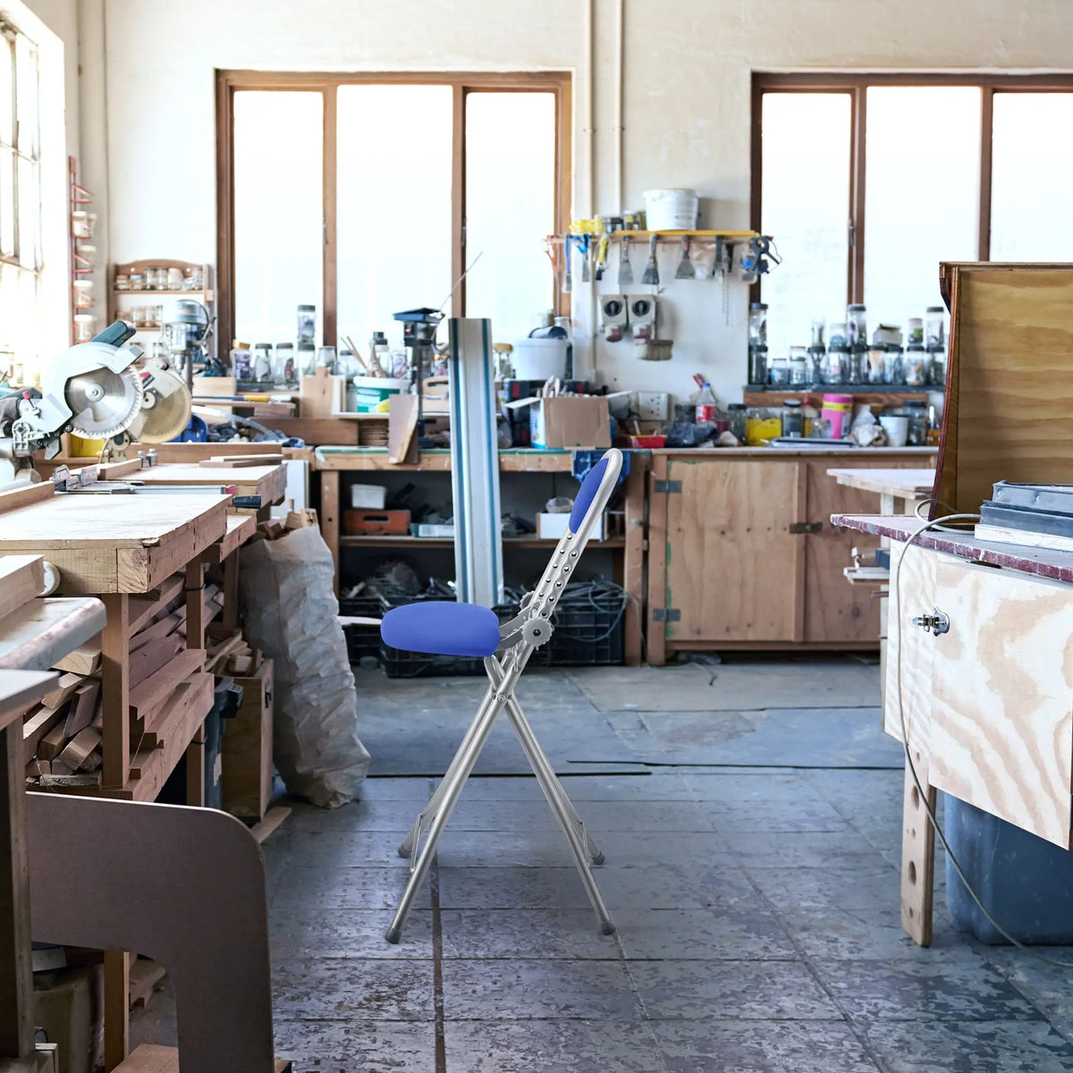 RIBELLI Bügelstuhl ergonomisch, klappbar, Blau – Ansicht 9