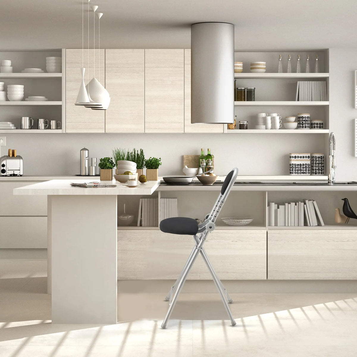 RIBELLI Bügelstuhl ergonomisch, klappbar, Schwarz – Ansicht 6