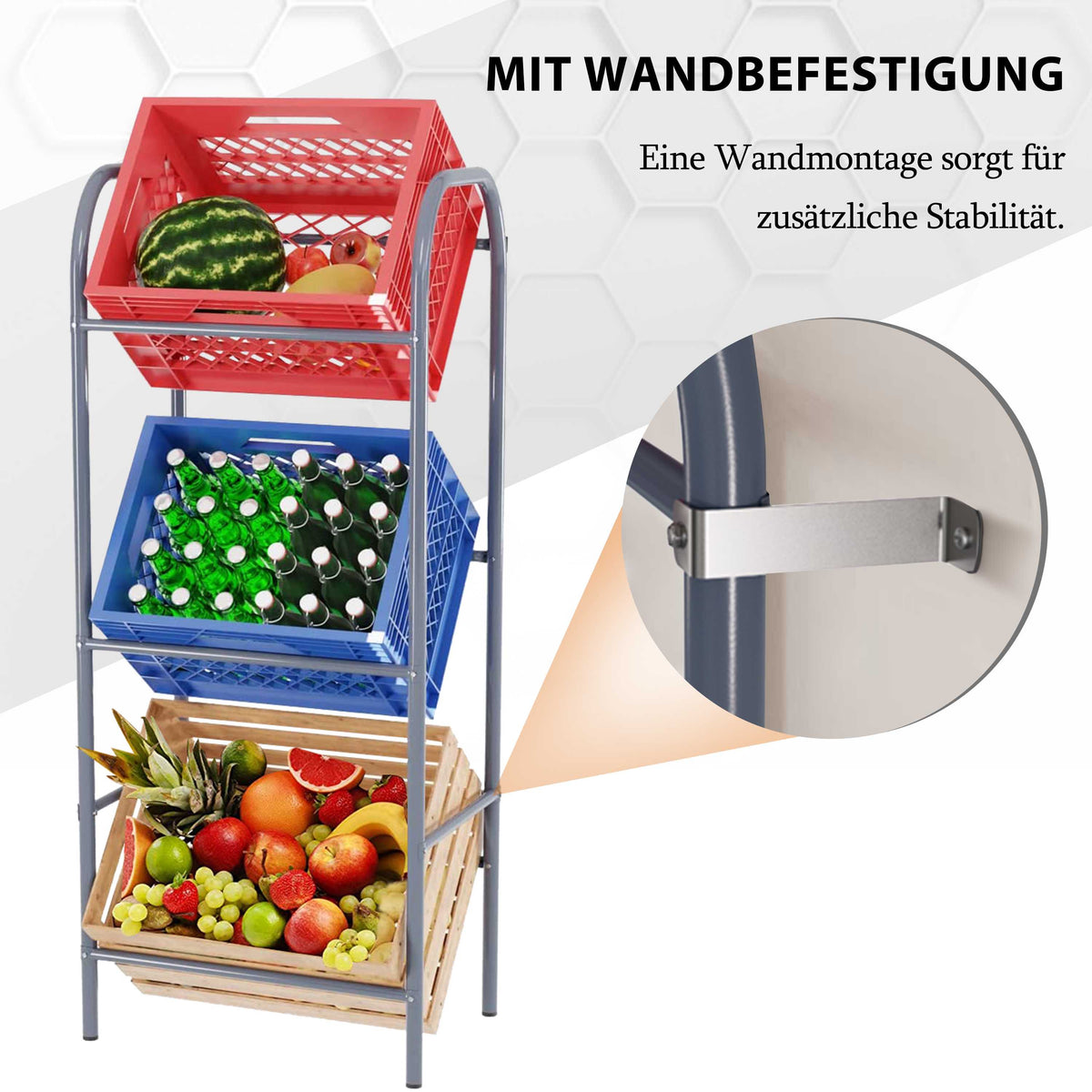 Kastenständer, für 3 Kisten, grau Ribelli