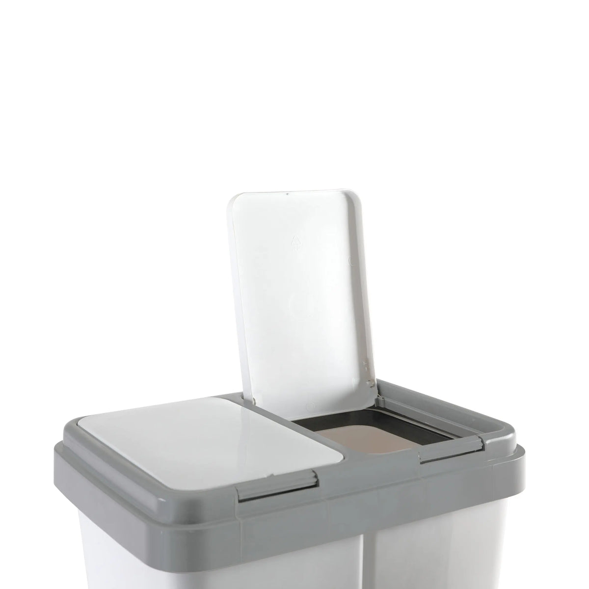 RIBELLI Mülleimer mit 2 Fächern, 2 × 25 l, Weiß mit grauem Deckel – Ansicht 3
