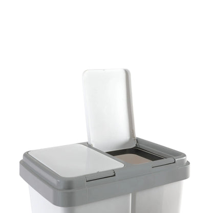 RIBELLI Mülleimer mit 2 Fächern, 2 × 25 l, Weiß mit grauem Deckel – Ansicht 3