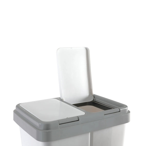 RIBELLI Mülleimer mit 2 Fächern, 2 × 25 l, Weiß mit grauem Deckel – Ansicht 3