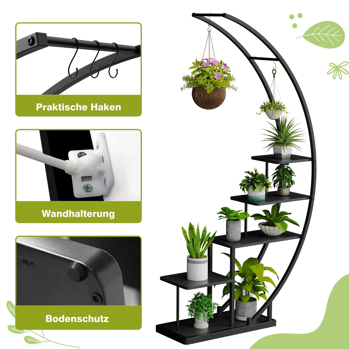 Pflanzenständer Metall 5 Etagen, 172 cm, Blumenregal